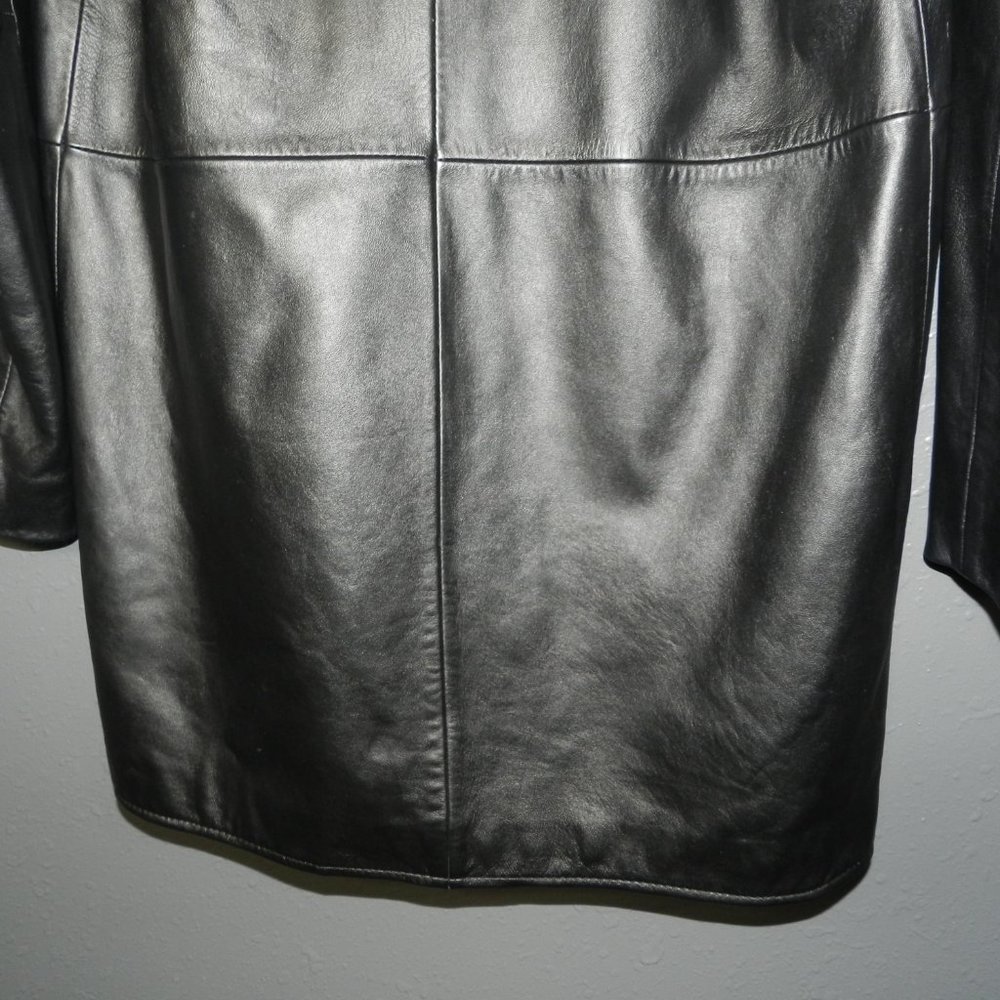 Cabelas Womens Black Genuine Leather Long Button Down Winter Coat Size Medium - Picture 6 of 8